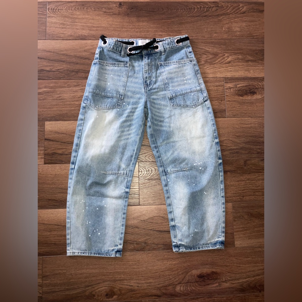 Verevet womens Light Wash Blue Jeans with Paint-Splatter y2k size L